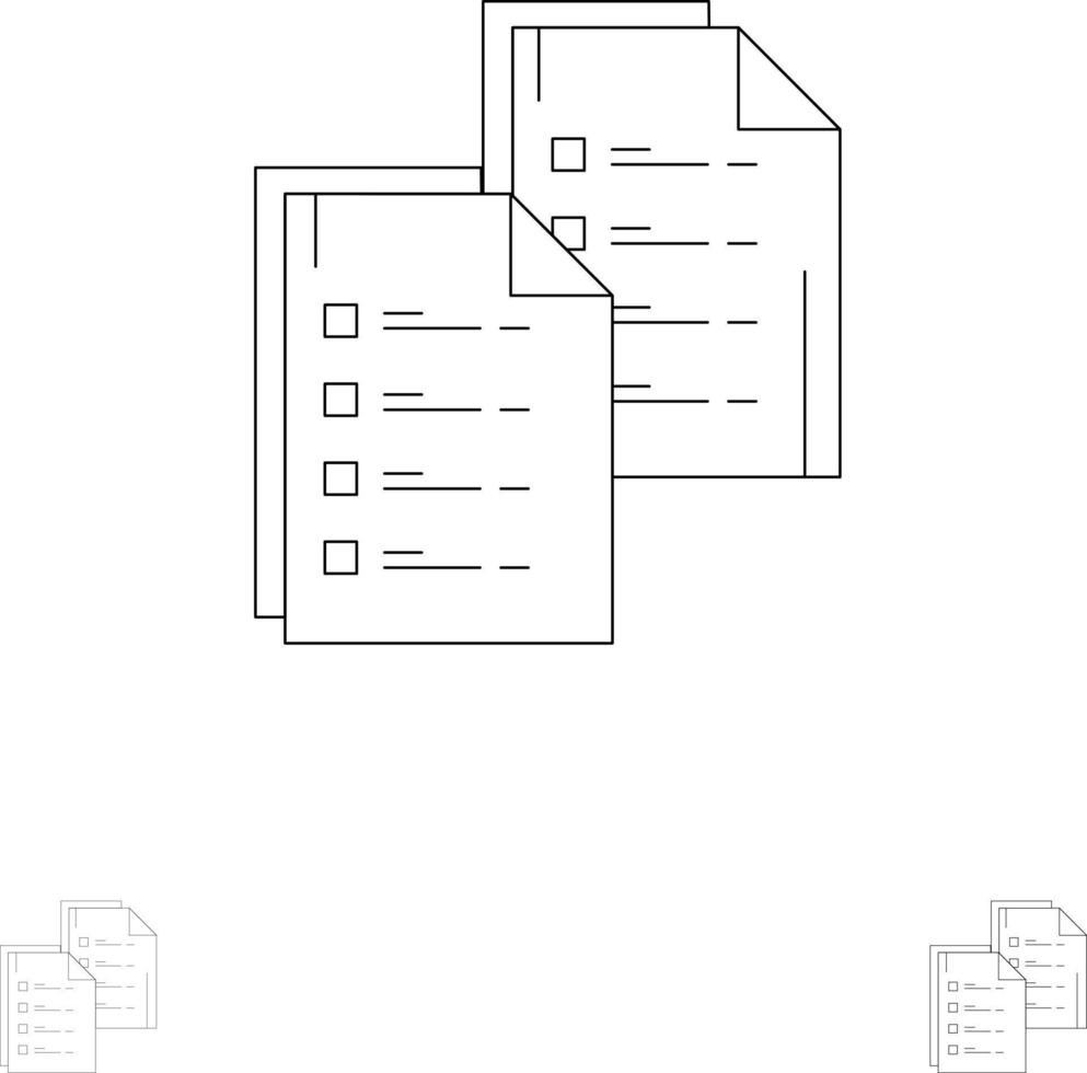 analyse de documents données copie papier reprendre jeu d'icônes de ligne noire audacieuse et mince vecteur