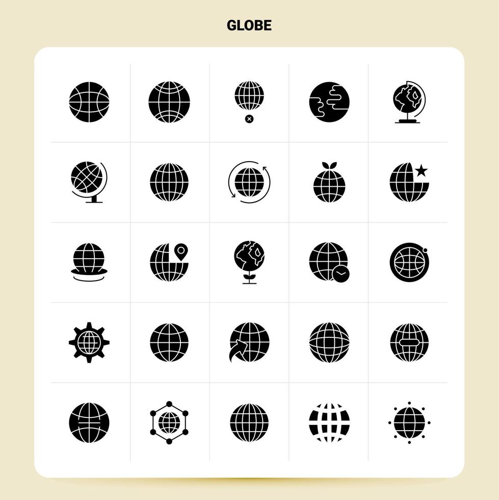 ensemble d'icônes de globe solide 25 conception de style de glyphe vectoriel icônes noires définies idées d'affaires web et mobiles conception illustration vectorielle