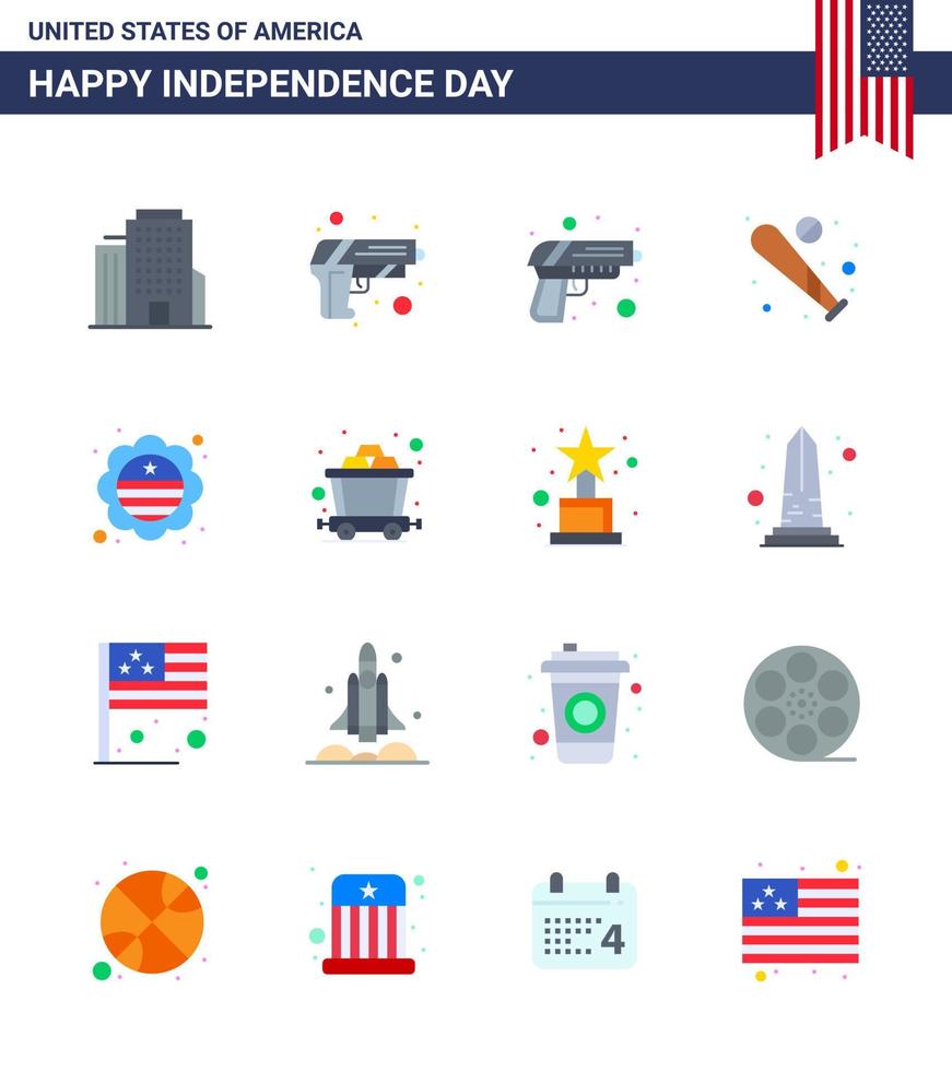 pack d'icônes joyeux jour de l'indépendance 16 appartements pour le web et l'impression insigne de mine baseball drapeau international pays éléments de conception vectoriels modifiables usa day vecteur