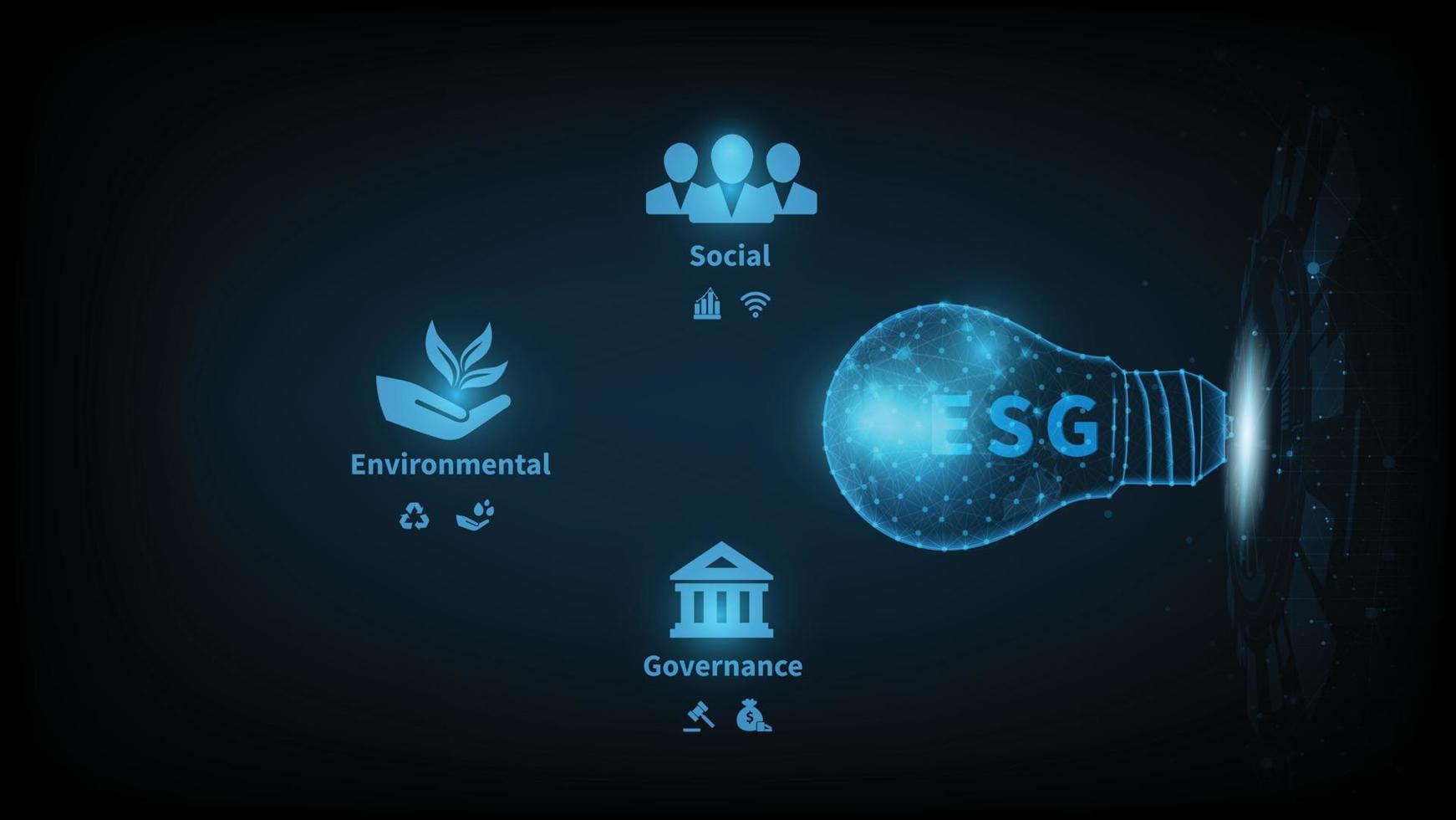 concept environnemental social et de gouvernance esg.la société développe une stratégie de conservation de la nature et résout les problèmes sociaux et de gestion environnementaux avec des icônes de figure vecteur