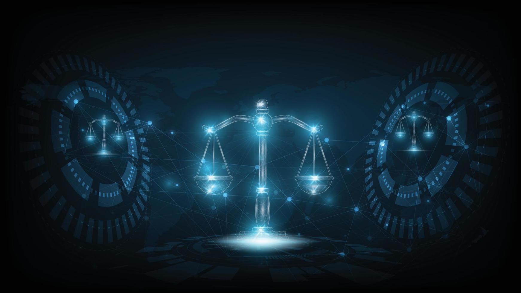 concept de droit de l'internet design.cyber droit en tant que services juridiques numériques droit du travail, avocat, sur fond flou bleu foncé. vecteur