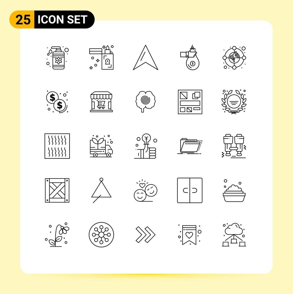 25 lignes vectorielles thématiques et symboles modifiables de l'emplacement de l'argent du cercle finance d'investissement éléments de conception vectoriels modifiables vecteur