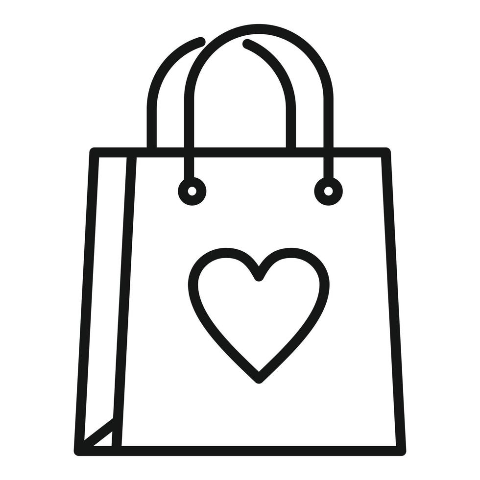 icône de sac cadeau amour, style de contour vecteur