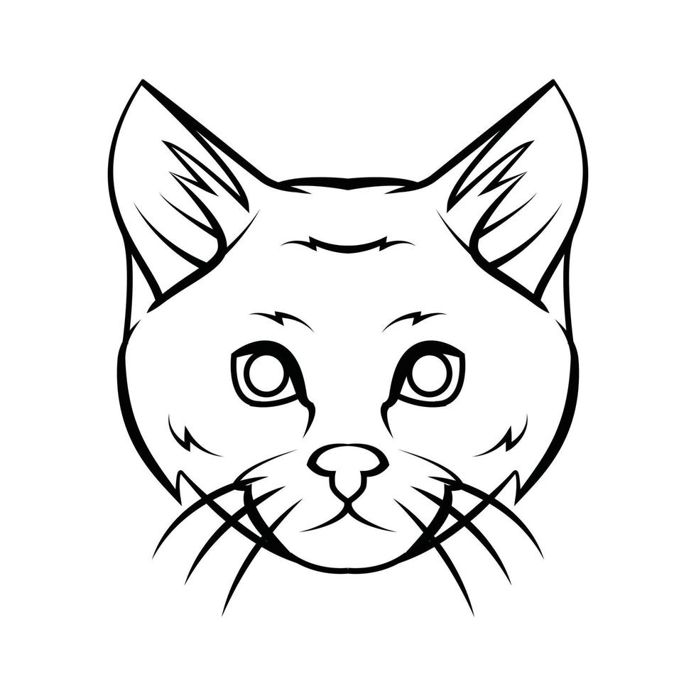 Tatouage tête de chat noir et blanc vecteur