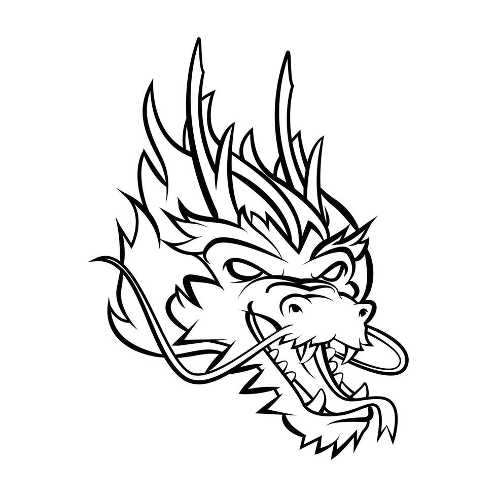tatouage tête de dragon noir et blanc vecteur