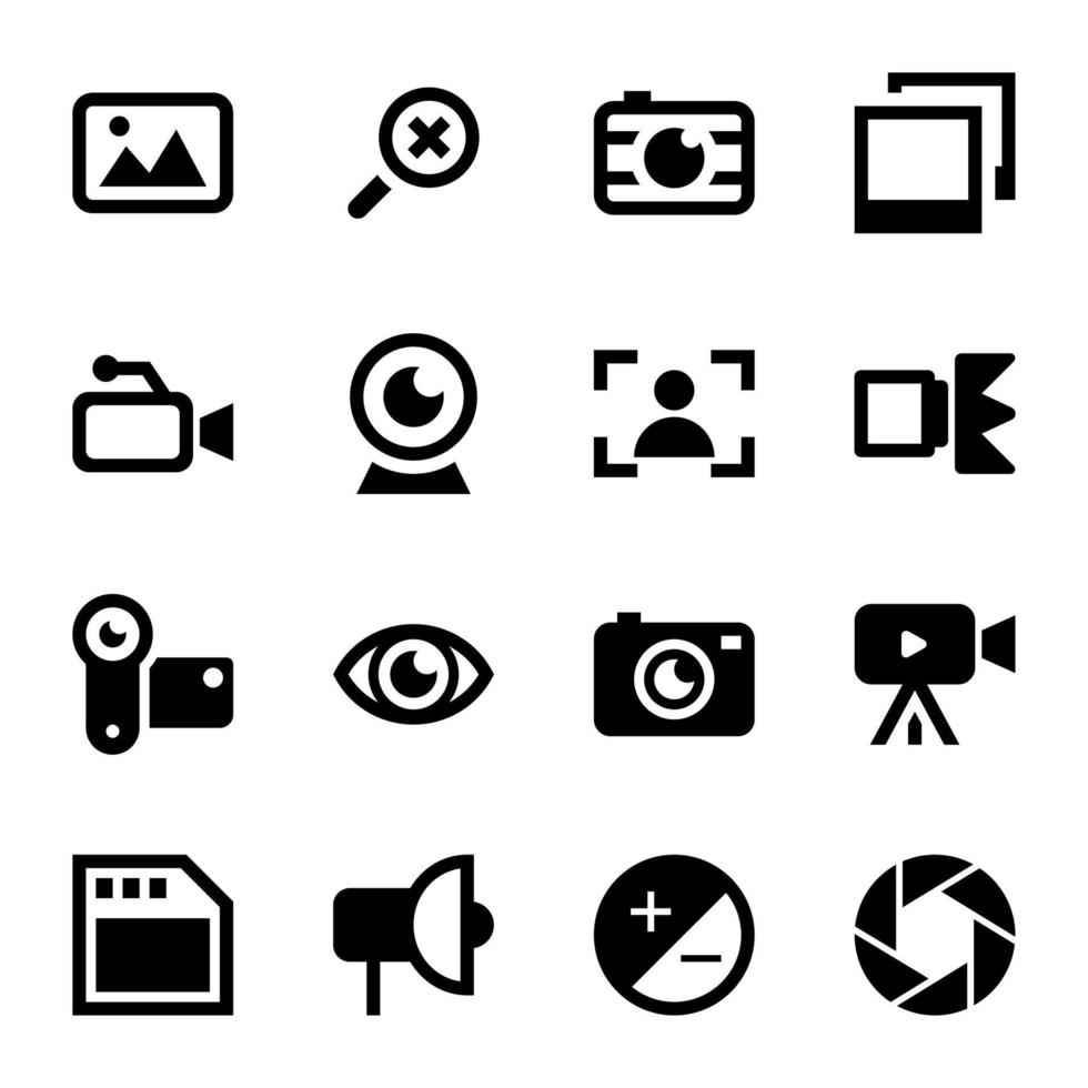 ensemble d'icônes de glyphe multimédia vecteur