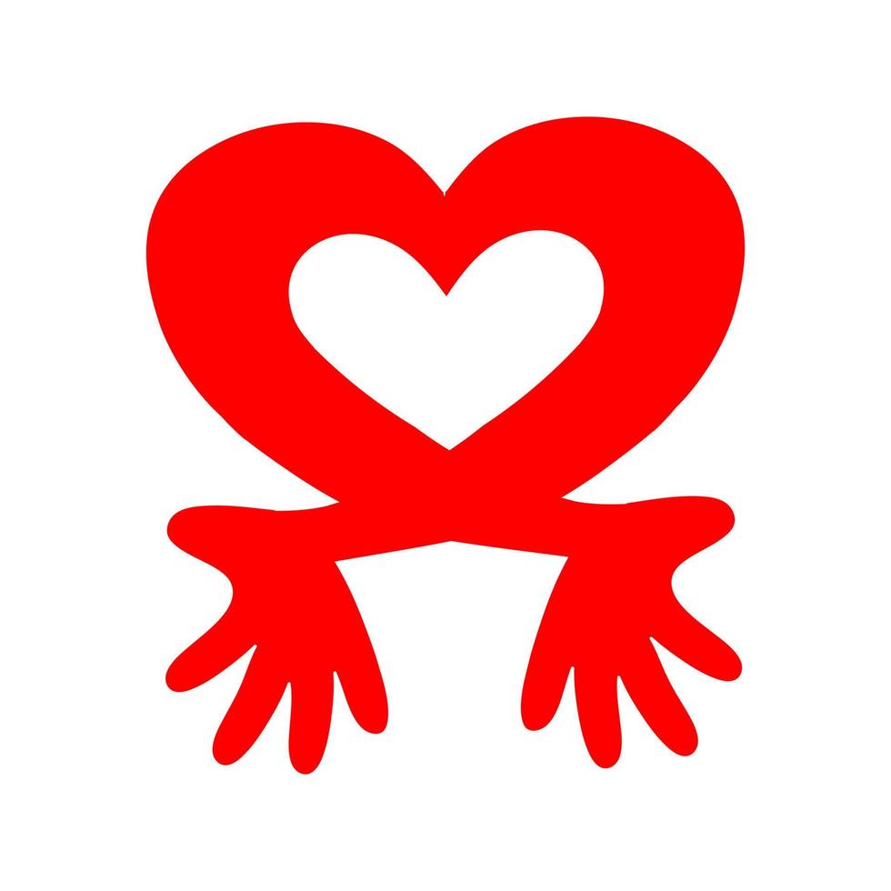 icône de coeur. mains en forme de mascotte de logo vectoriel coeur coeur. illustration vectorielle.