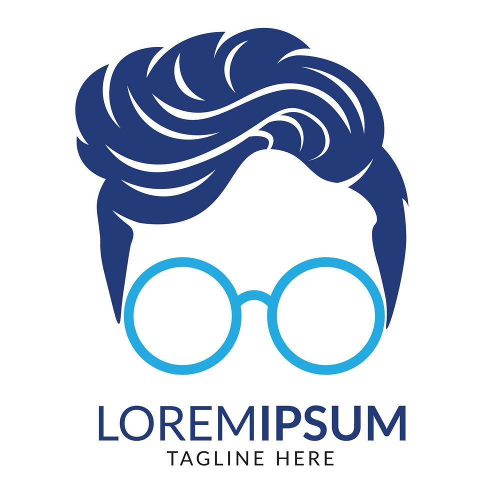 logo homme geek avec cheveux à crête et lunettes rondes illustration vectorielle vecteur