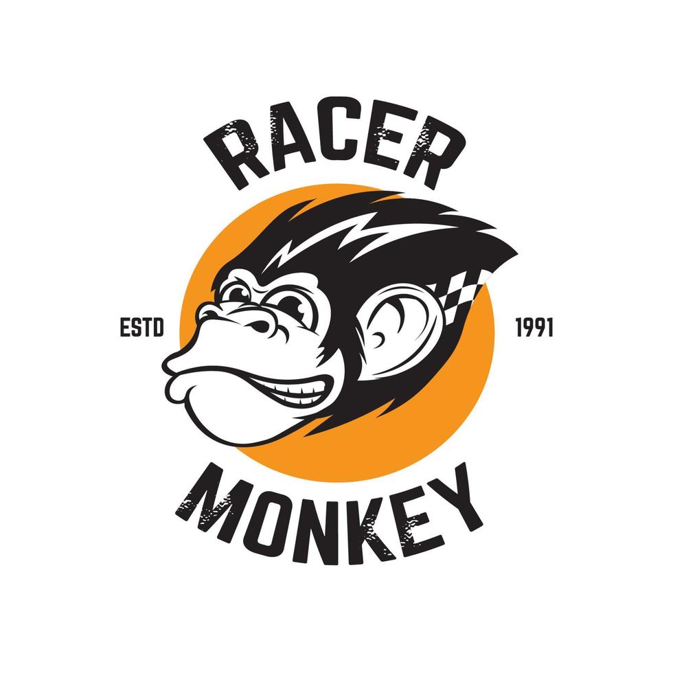 logo d'illustration vectorielle de visage de singe de course dans un style classique, parfait pour la conception de t-shirt et le logo de mascotte de club de course vecteur