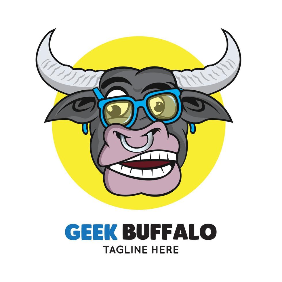 buffle geek avec illustration vectorielle de lunettes en style dessin animé, parfait pour la conception de t-shirts pour enfants, logo de mascotte d'équipe sportive vecteur