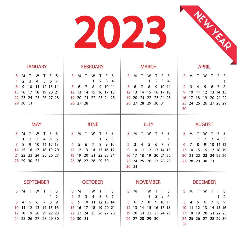calendrier 2023 nouvel an, nouveau calendrier vecteur