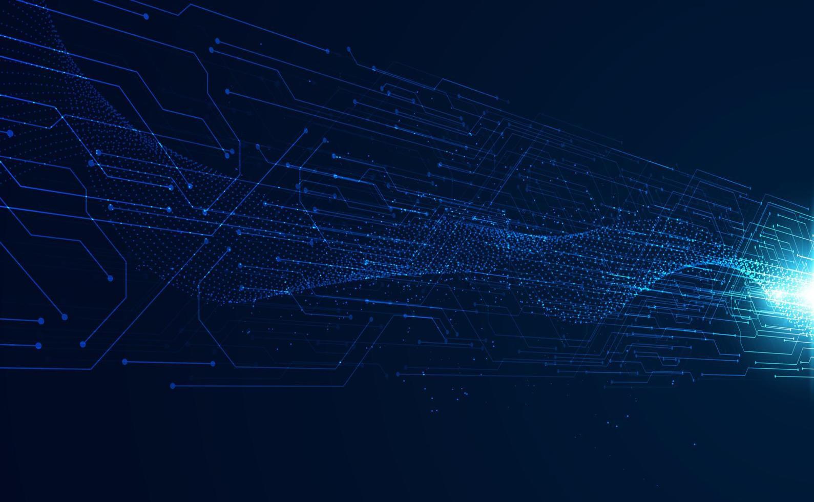 carte de circuit imprimé numérique de vitesse abstraite et futur futuriste de particules d'onde mouvement à grande vitesse sur le fond bleu vecteur