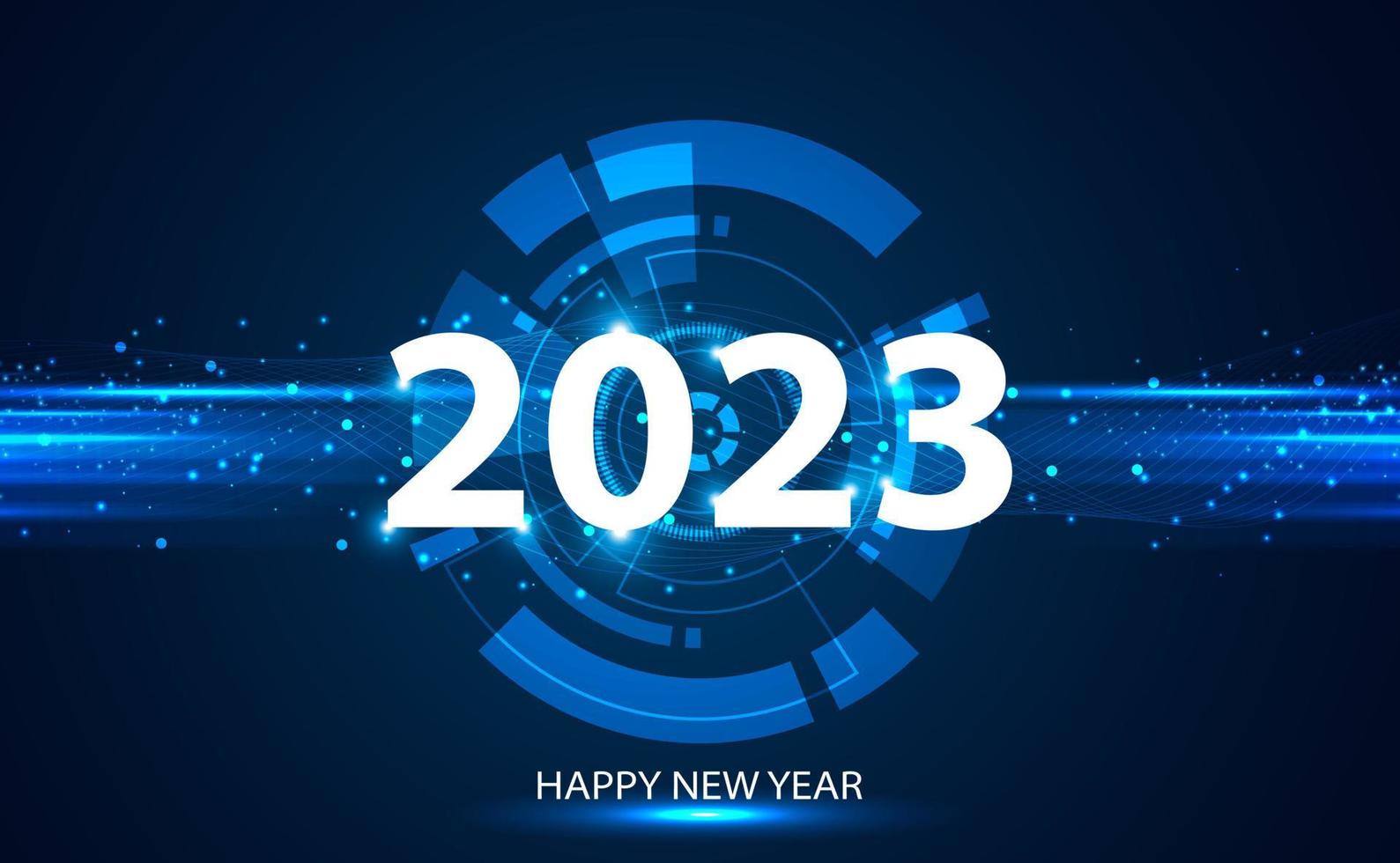 bonne année 2023 design, style technologique, couleur bleue sur fond moderne. vecteur