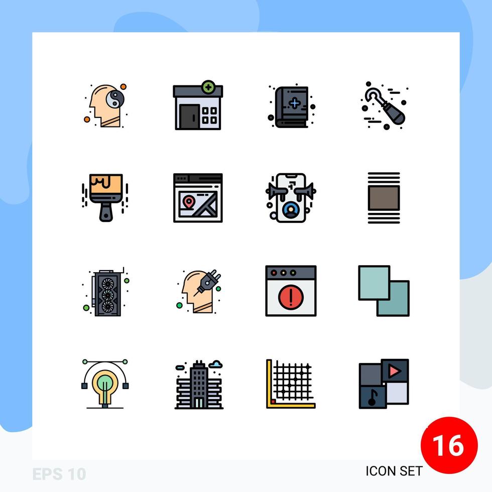 groupe de 16 lignes remplies de couleurs plates signes et symboles pour pinceau livre médical pinceau stomatologie éléments de conception vectoriels créatifs modifiables vecteur