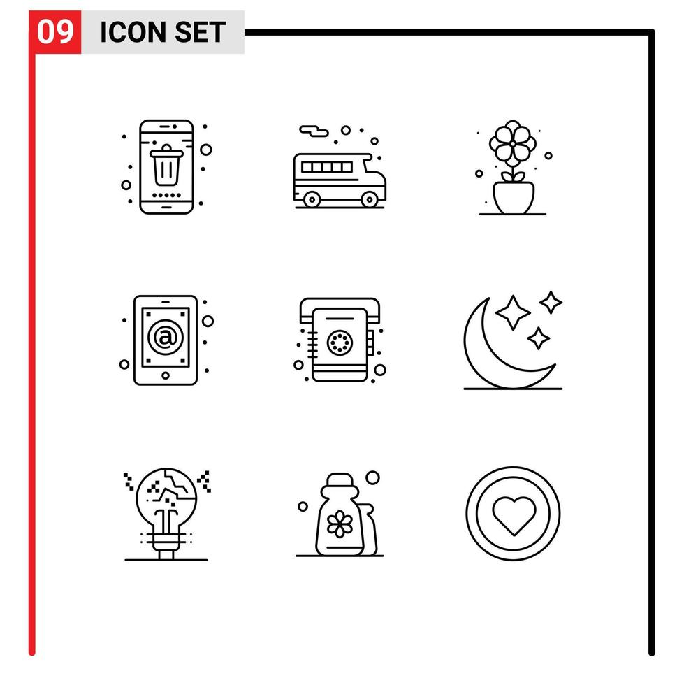 symboles d'icônes universels groupe de 9 contours modernes d'éléments de conception vectoriels modifiables de l'application de boîte de réception de fleurs de courrier téléphonique vecteur