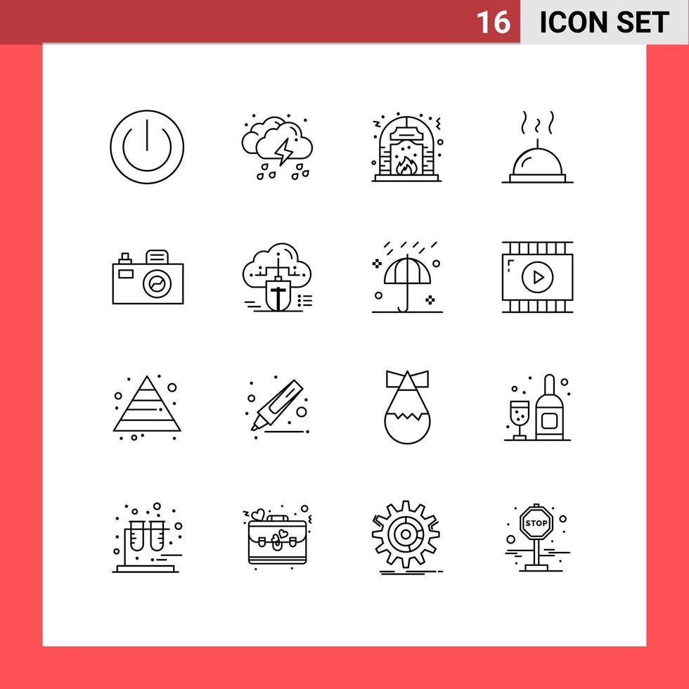 groupe de 16 contours modernes pour restaurant plat temps lieu feu éléments de conception vectoriels modifiables vecteur