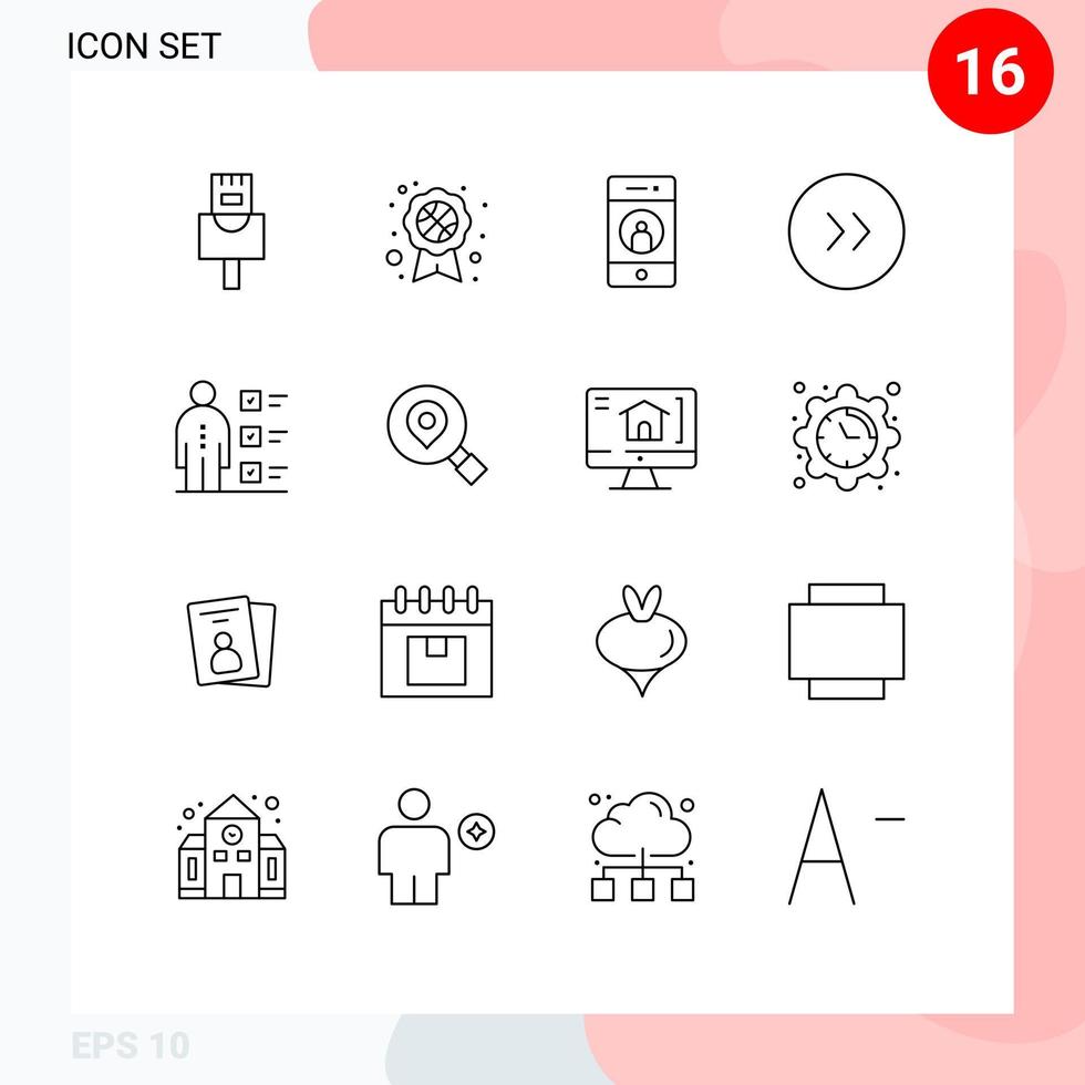 ensemble de 16 contours vectoriels sur la grille pour la liste de contrôle mobile des employés professionnels éléments de conception vectoriels modifiables à droite vecteur