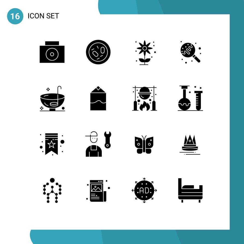 groupe de 16 signes et symboles de glyphes solides pour le dîner de vacances éléments de conception vectoriels modifiables de sucette de bonbons agricoles vecteur