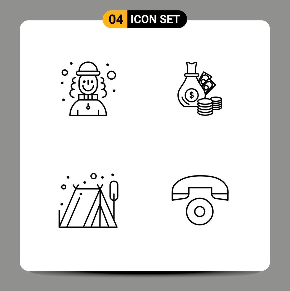 Pack de 4 lignes d'interface utilisateur de signes et symboles modernes d'éléments de conception vectoriels modifiables de tente d'entreprise de chapeau de camping arlequin vecteur