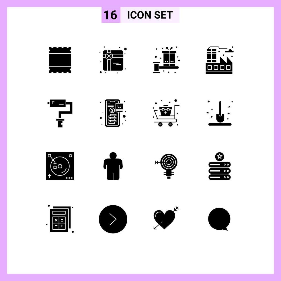 ensemble de 16 glyphes solides universels pour les applications web et mobiles peintre bancaire présente des éléments de conception vectoriels modifiables en usine de brosse vecteur
