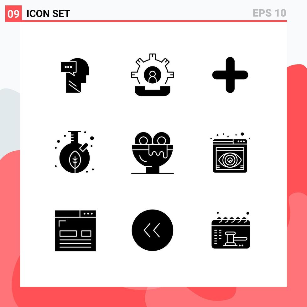 ensemble de 9 symboles d'icônes d'interface utilisateur modernes signes pour les éléments de conception vectorielle modifiables de signe de feuille de processus d'usine de bocal vecteur
