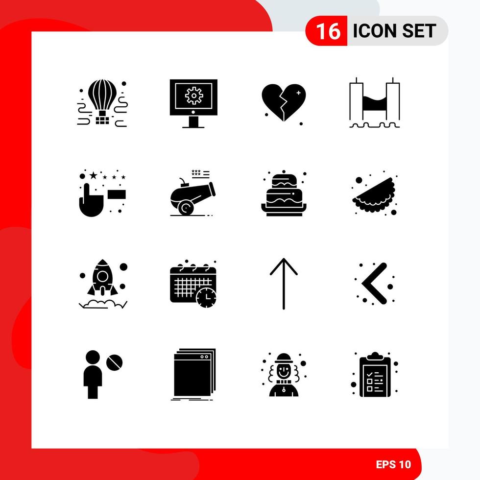 pack de 16 signes et symboles de glyphes solides modernes pour les supports d'impression web tels que la maintenance web du port fluvial éléments de conception vectoriels modifiables de mariage croisé vecteur