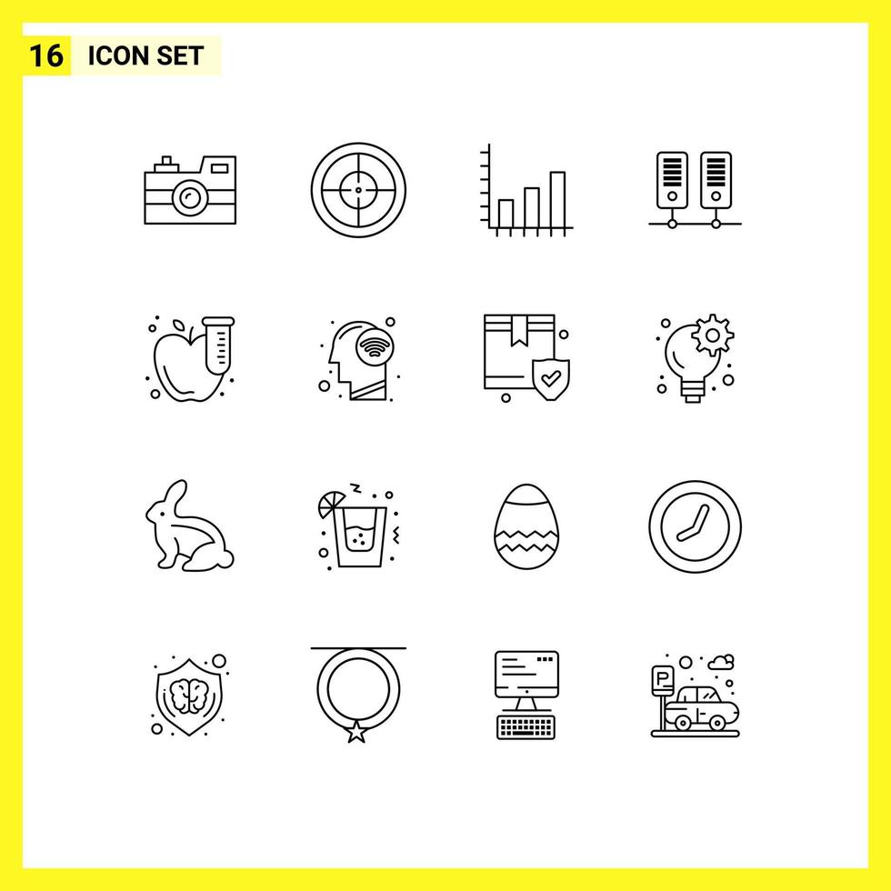 16 ensemble de contours d'interface utilisateur de signes et symboles modernes d'éléments de conception vectoriels modifiables du centre de serveur d'analyse scientifique des tubes vecteur
