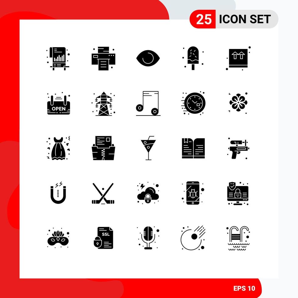 groupe de 25 signes et symboles de glyphes solides pour le commerce électronique doux visage dessert d'été éléments de conception vectoriels modifiables vecteur