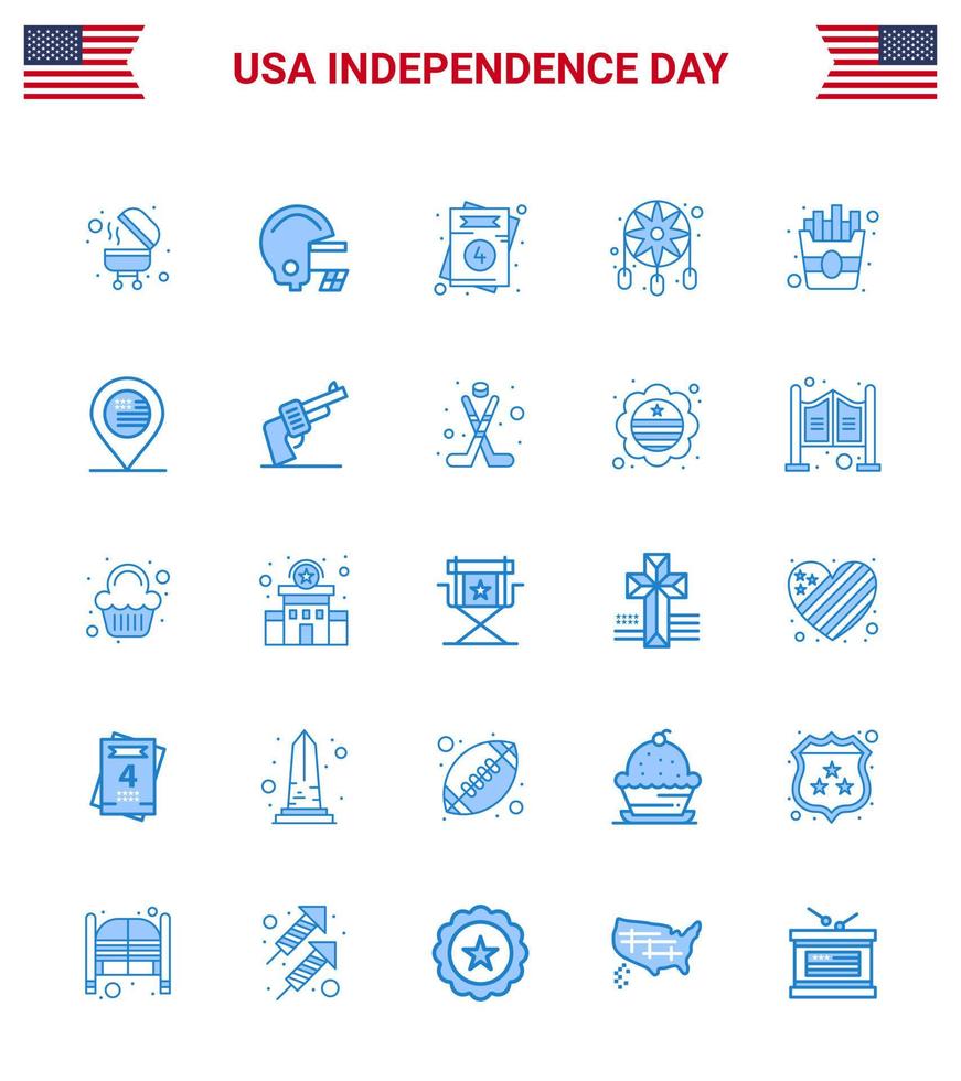 joyeux jour de l'indépendance 25 pack d'icônes blues pour le web et l'impression nourriture américaine usa attrape-rêves rapide éléments de conception vectoriels modifiables usa day vecteur