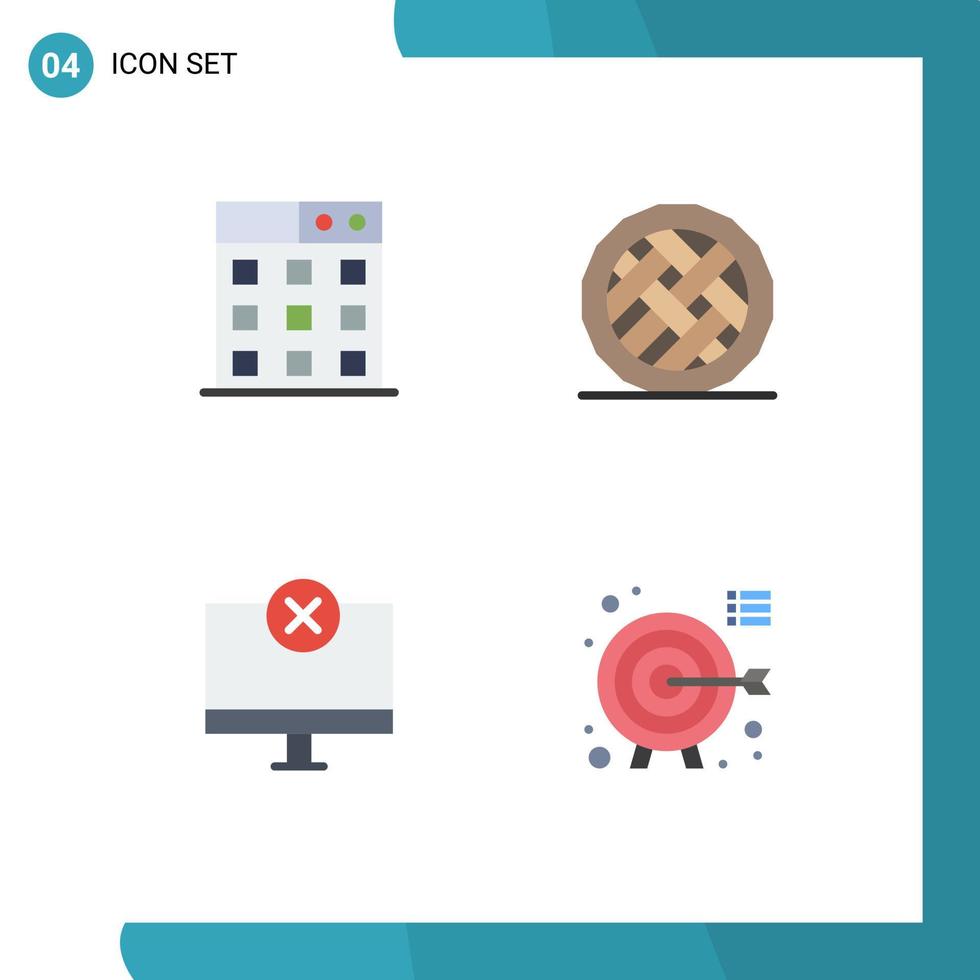 4 icônes créatives signes et symboles modernes d'appareils commerciaux cuisson matériel de tarte éléments de conception vectoriels modifiables vecteur