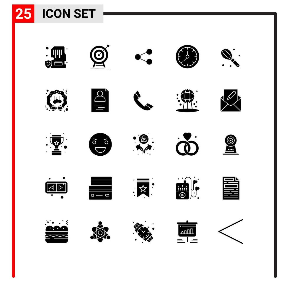 25 glyphes solides universels définis pour les applications web et mobiles regarder le temps succès horloge éléments de conception vectoriels modifiables sociaux vecteur