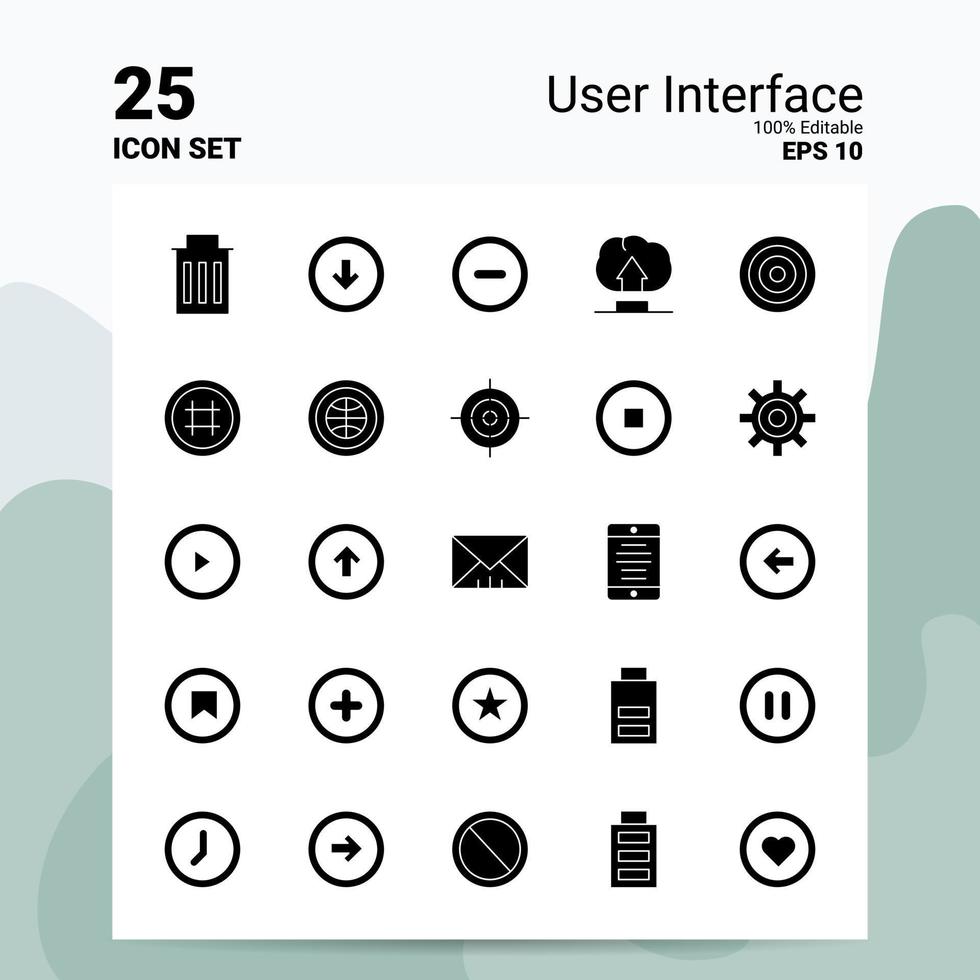 25 jeu d'icônes d'interface utilisateur 100 fichiers eps modifiables 10 idées de concept de logo d'entreprise conception d'icône de glyphe solide vecteur