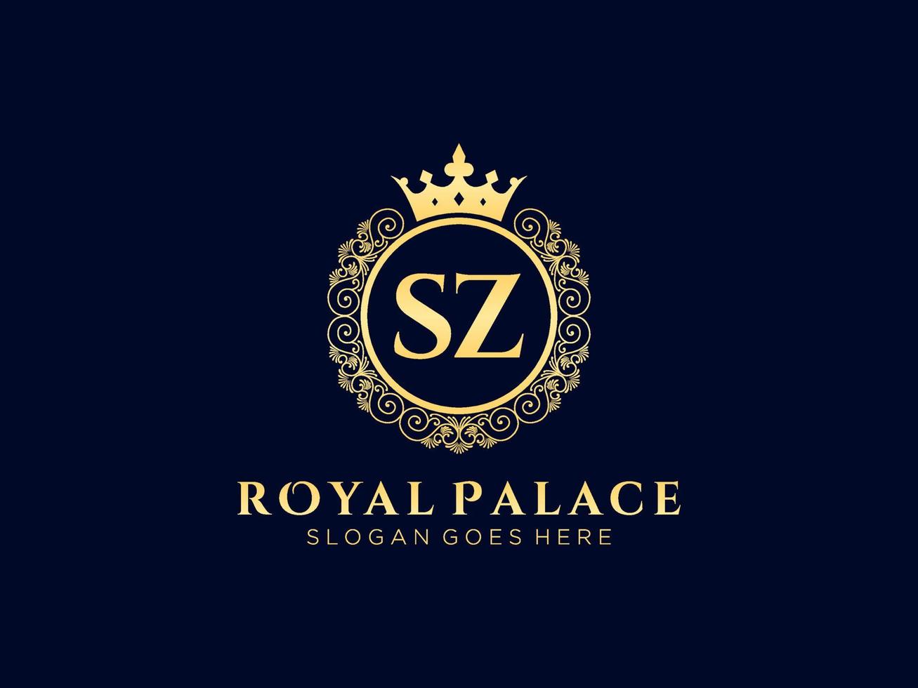 lettre sz logo victorien de luxe royal antique avec cadre ornemental. vecteur