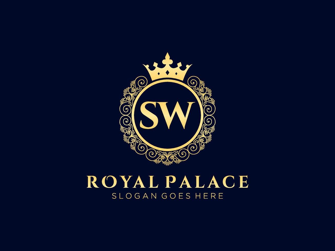 lettre sw logo victorien de luxe royal antique avec cadre ornemental. vecteur