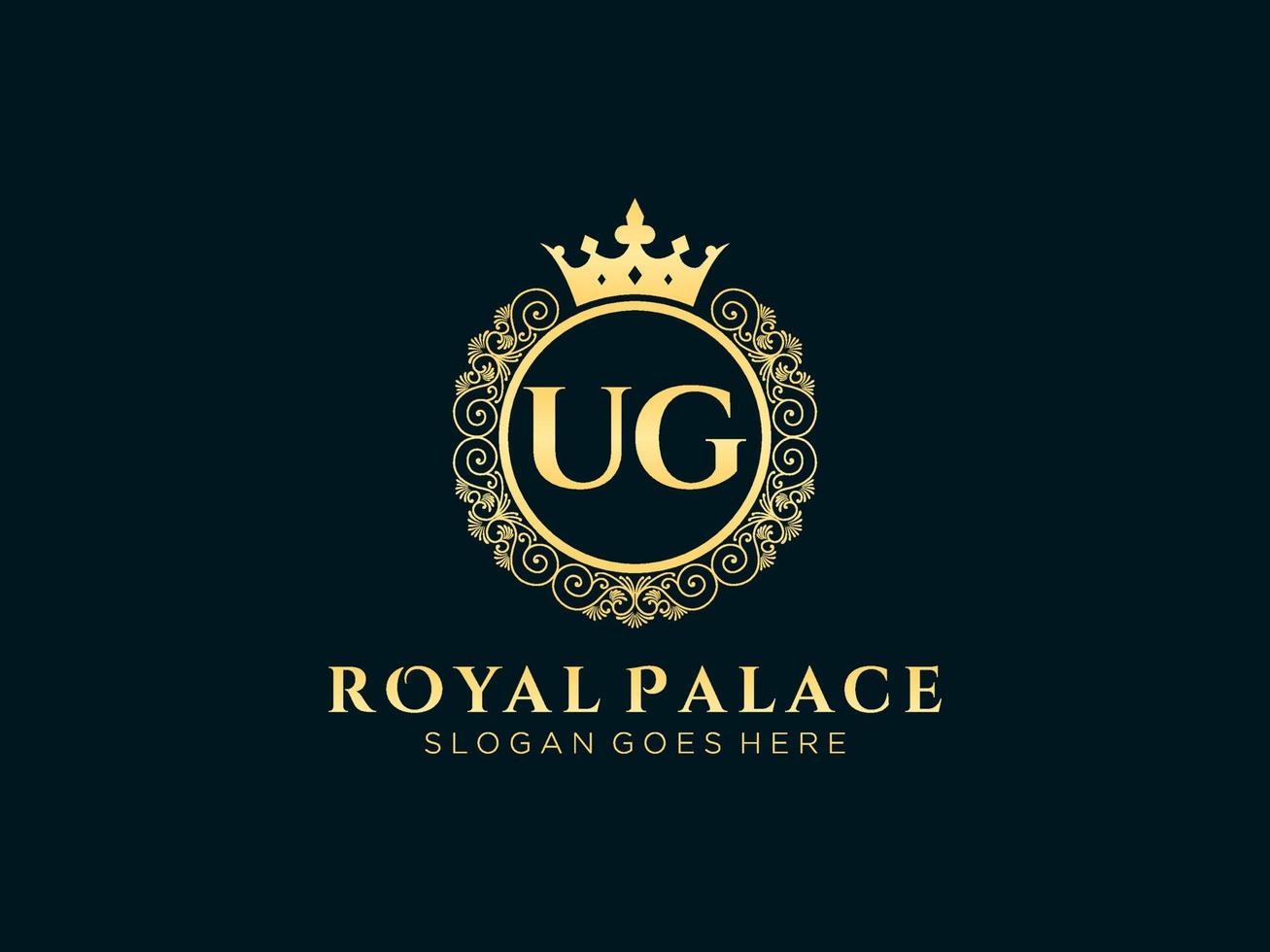 lettre ug logo victorien de luxe royal antique avec cadre ornemental. vecteur