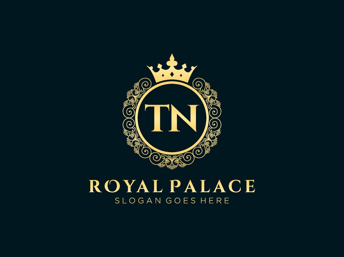 lettre tn logo victorien de luxe royal antique avec cadre ornemental. vecteur