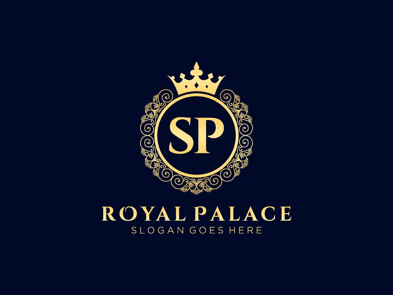 lettre sp logo victorien de luxe royal antique avec cadre ornemental. vecteur