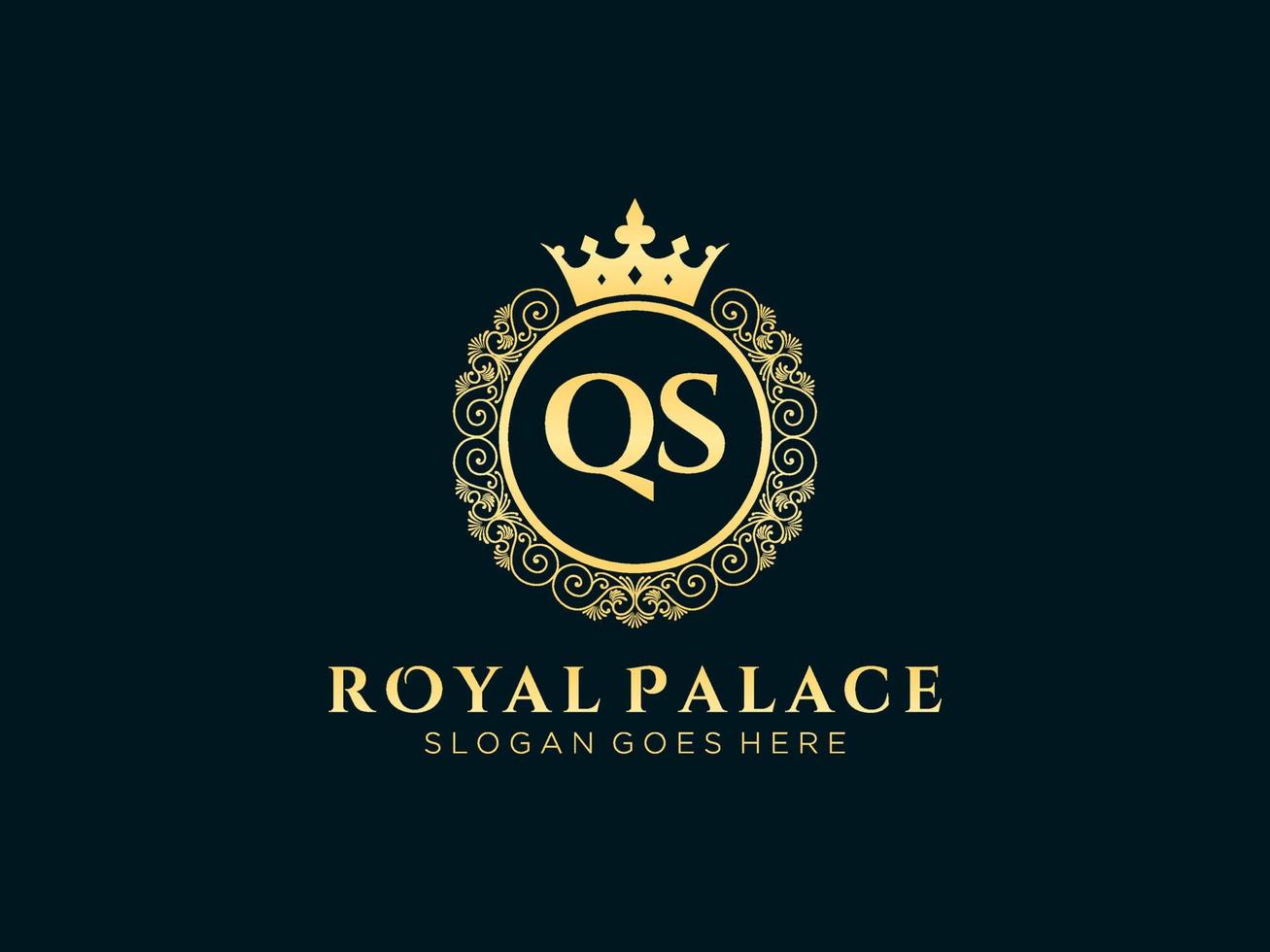 lettre qs logo victorien de luxe royal antique avec cadre ornemental. vecteur