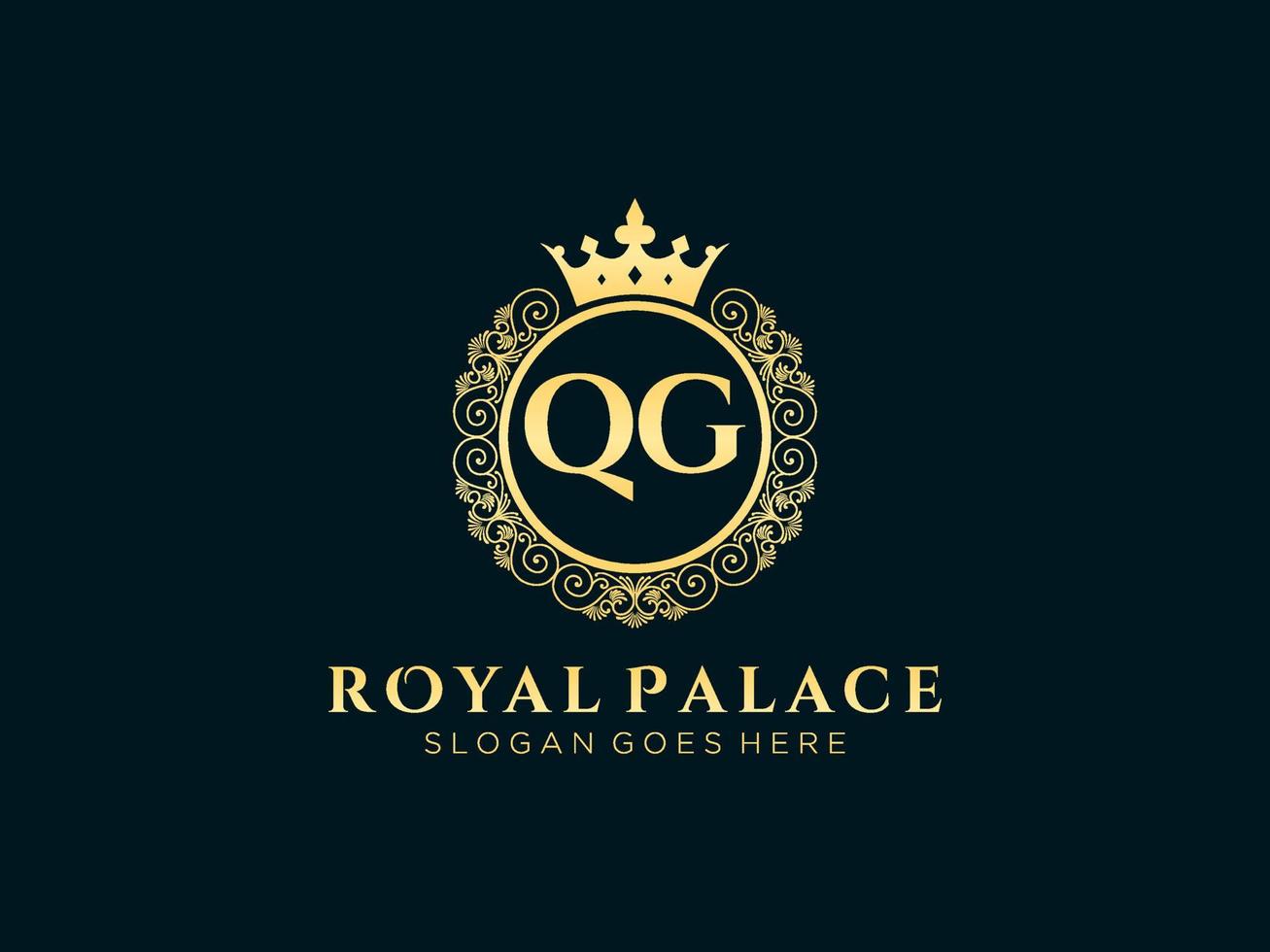 lettre qg logo victorien de luxe royal antique avec cadre ornemental. vecteur