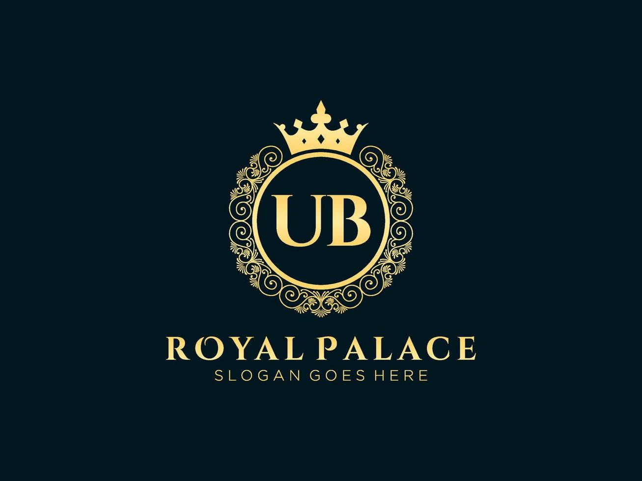 lettre ub logo victorien de luxe royal antique avec cadre ornemental. vecteur