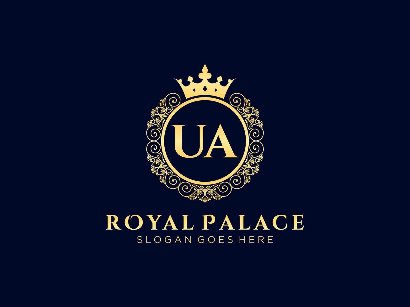 lettre ua logo victorien de luxe royal antique avec cadre ornemental. vecteur