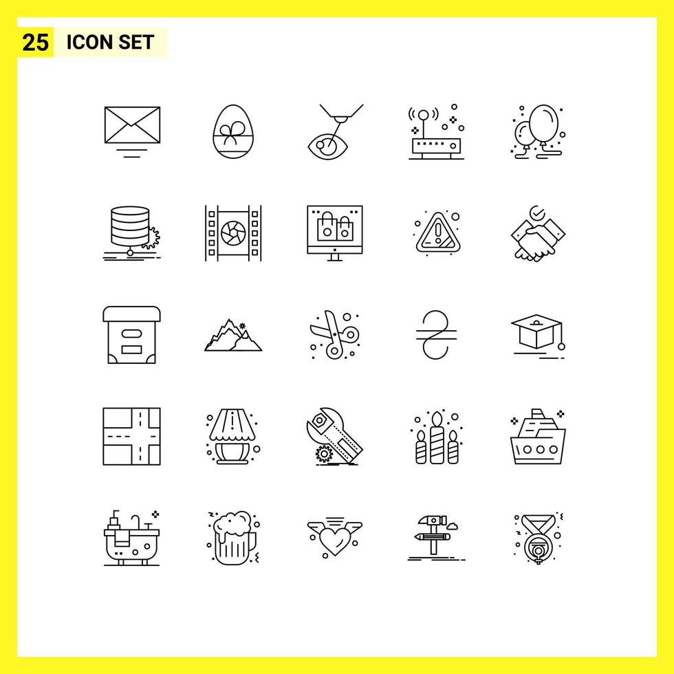 ligne d'interface mobile ensemble de 25 pictogrammes de matériel de réseau de traitement des yeux de ballon de décoration éléments de conception vectoriels modifiables vecteur