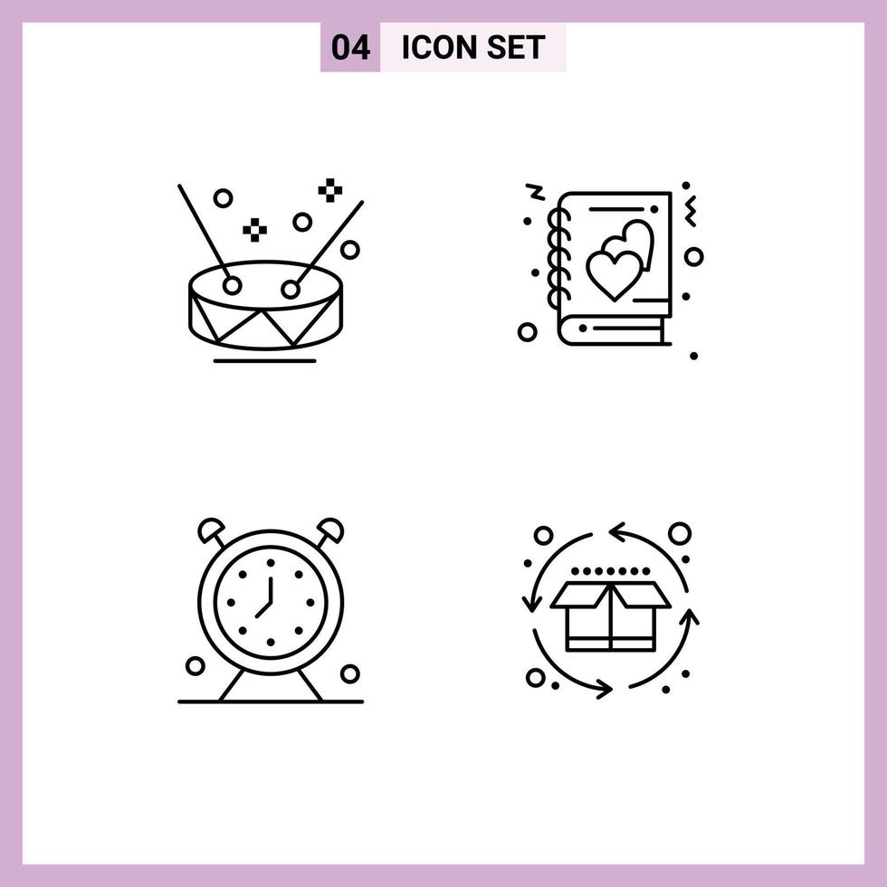 groupe de 4 signes et symboles de couleurs plates remplies pour les éléments de conception vectoriels modifiables de l'heure du bloc-notes de fête vecteur