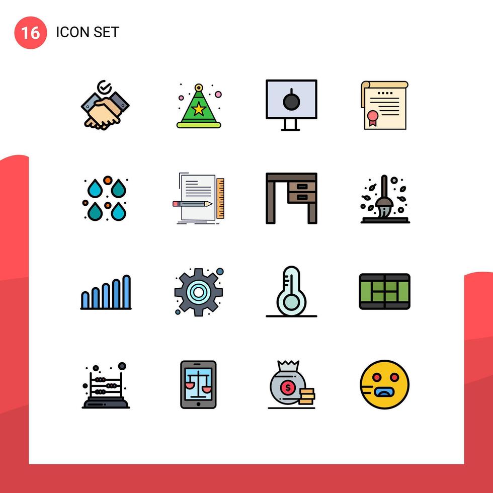 symboles d'icônes universels groupe de 16 lignes modernes remplies de couleurs plates de gouttes couleur mot de passe récompense réalisation éléments de conception vectoriels créatifs modifiables vecteur