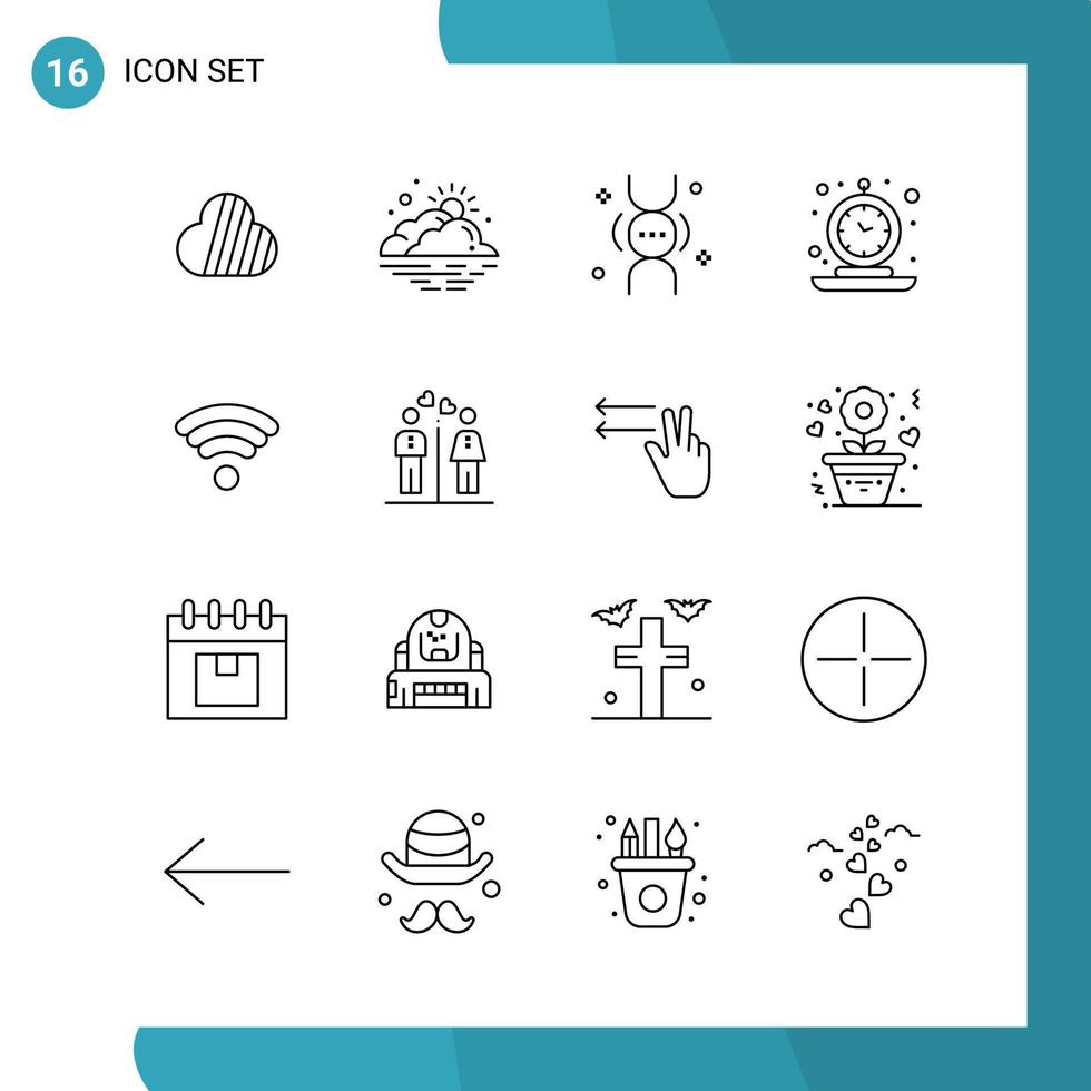 pack vectoriel de 16 icônes de style de ligne de symboles de contour sur fond blanc pour le web et mobile