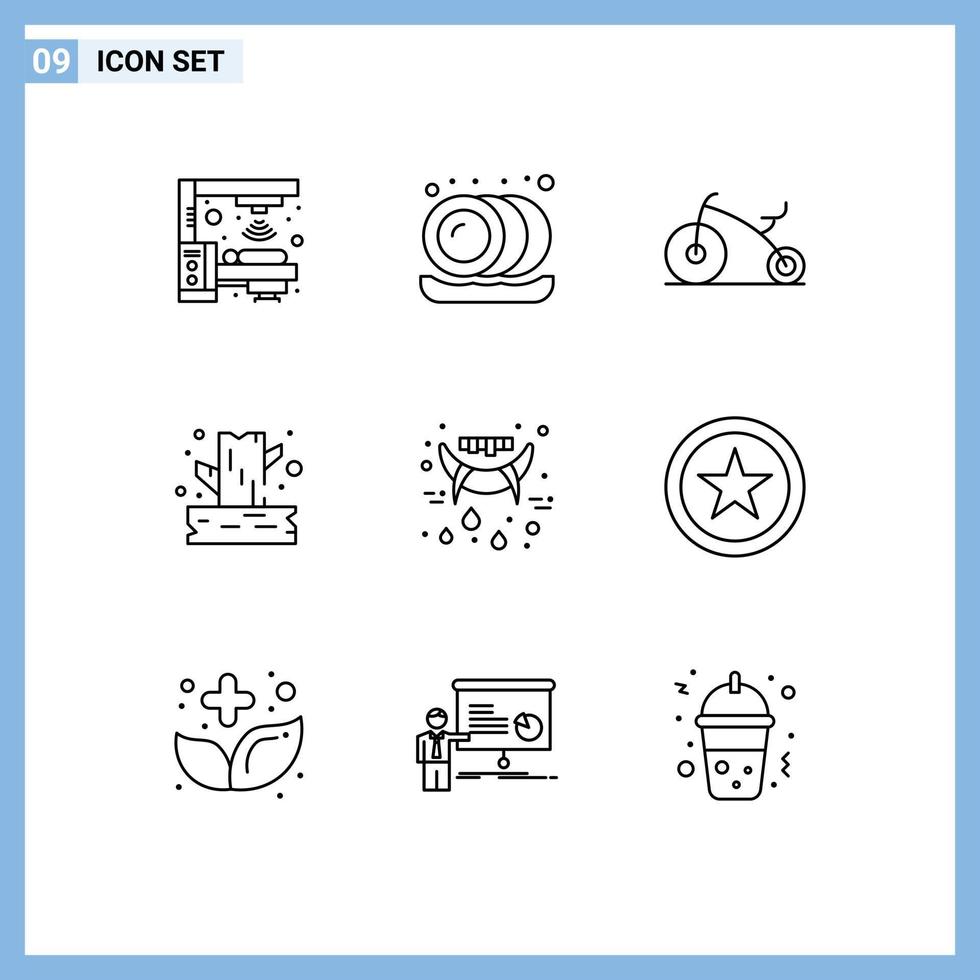aperçu de l'interface mobile ensemble de 9 pictogrammes de vacances vampire vélo halloween arbre éléments de conception vectoriels modifiables vecteur
