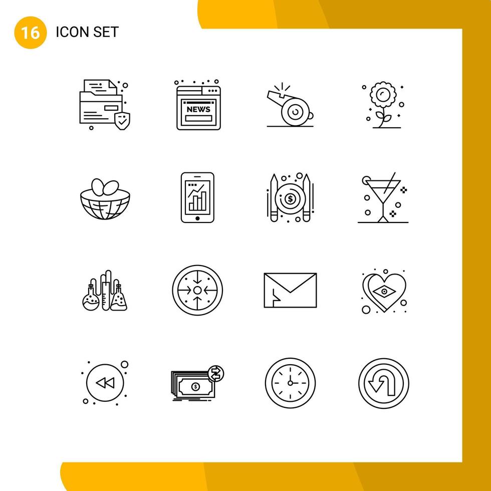 pack d'icônes vectorielles stock de 16 signes et symboles de ligne pour les œufs d'oeufs arbitre fleur de tournesol éléments de conception vectoriels modifiables vecteur