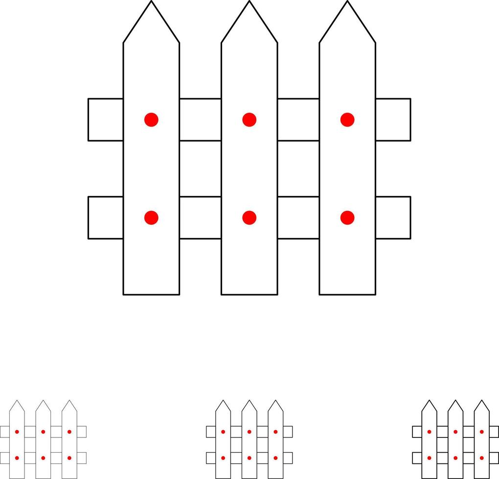 jardin de clôture de construction jeu d'icônes de ligne noire audacieuse et mince vecteur