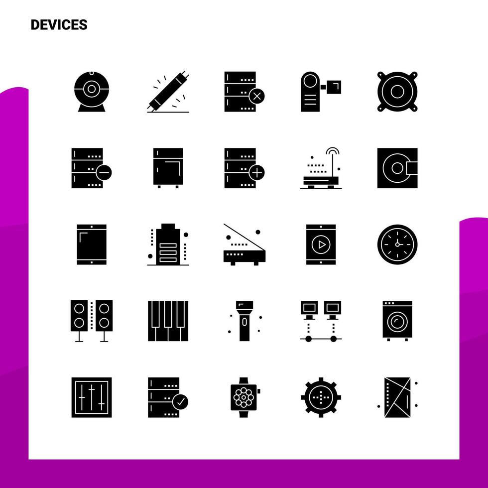 ensemble d'icônes de 25 appareils modèle d'illustration vectorielle d'icône de glyphe solide pour des idées web et mobiles pour une entreprise vecteur