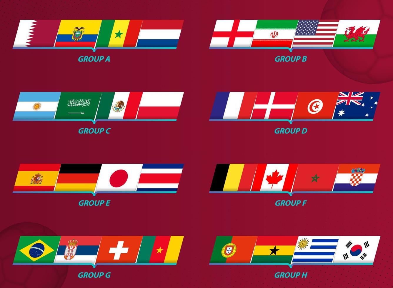 ensemble de drapeaux du tournoi international de football en 2022, le concept du drapeau. vecteur